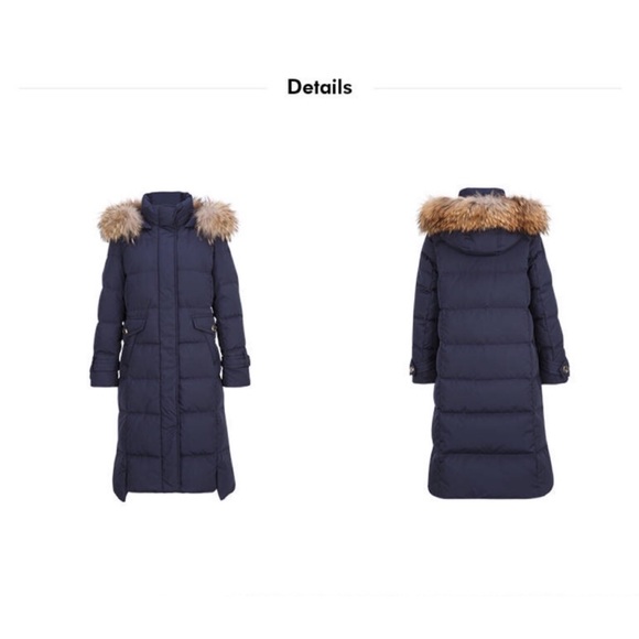 Navy Blue Down Coat with Removable Fur - Picture 5 of 8